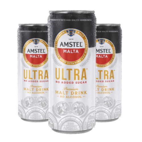 A can of Amstel Malta Ultra a premium non-alcoholic malt beverage with rich full-bodied taste