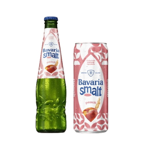 A bottle of Bavaria Peach a delightful non-alcoholic malt beverage with a juicy peach flavor