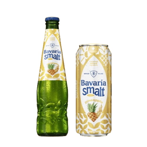 A bottle of Bavaria Pineapple a refreshing non-alcoholic malt beverage with tropical pineapple taste