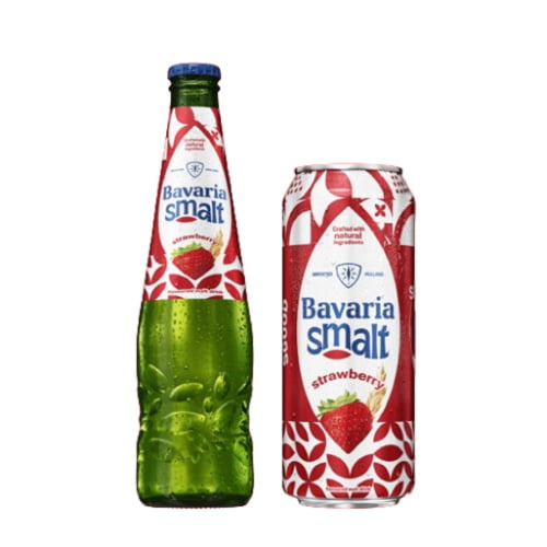 A bottle of Bavaria Strawberry a refreshing non-alcoholic malt beverage with sweet strawberry flavor