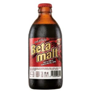 A bottle of Beta Malt a leading non-alcoholic malt beverage from Accra Brewery in Ghana