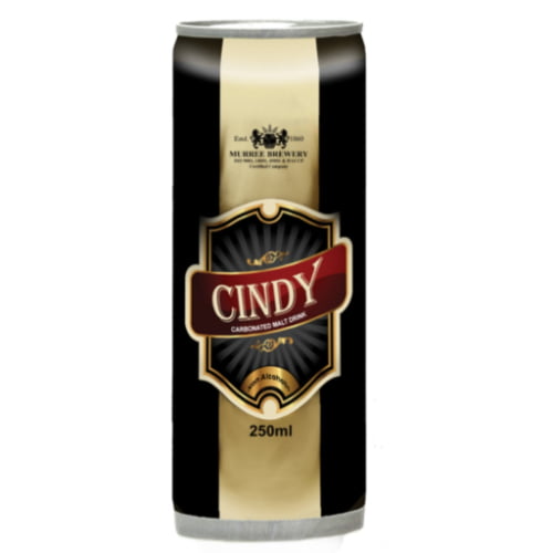 A bottle and can of Cindy Malt a premium non-alcoholic malt beverage from Murree Brewery