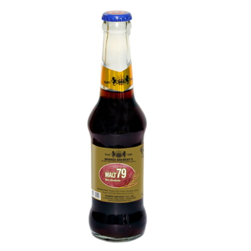 A bottle of Malt 79 Barley Malt a non-alcoholic drink featuring robust barley malt flavors and caramel hints