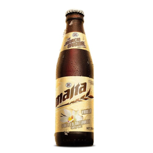 A bottle of DG Malta Vanilla a non-alcoholic malt beverage with rich creamy vanilla flavor