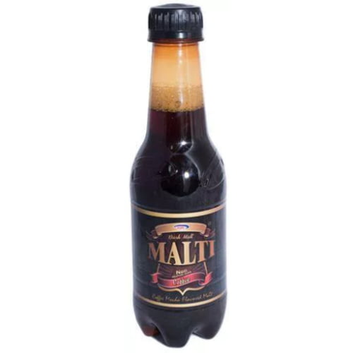 A bottle of Malti a high-quality non-alcoholic malt beverage from Tanzania with a smooth rich flavor