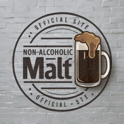 Official Non Alcoholic Malt Drink logo on a brick wall, featuring a beer mug icon.